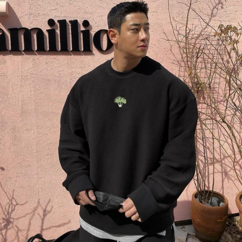 

Men's T Shirts Men's Loog Sleevs Sweatshirts Autumn Harajuku O-Neck Oversized Pullover Casual Plus Velvet Long Sleeve Basic Top, Black