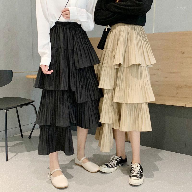 

Skirts Summer Korean Fashion Irregular High Waist Women's Skirt Solid Color Ruffle Midi, Beige