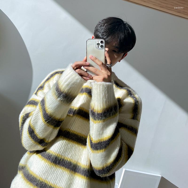 

Men's Sweaters Vintage Sweater Women Cute Pullover Harajuku Graphics Knitted Men Horizontal Stripes Black Red Gothic Punk Rock D168, Yellow