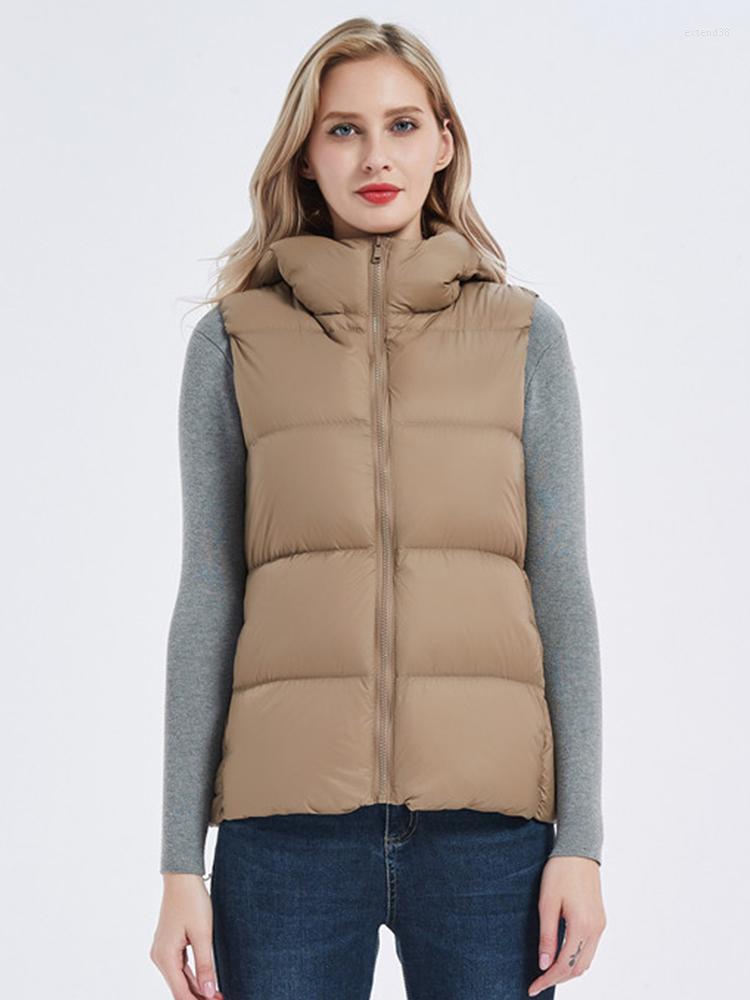 

Women's Vests 2022 Fashion Women Short White Duck Down Vest With Hood Female Thick Soft Warm Big Size Solid Windproof Thermal Waistcoat, Khaki