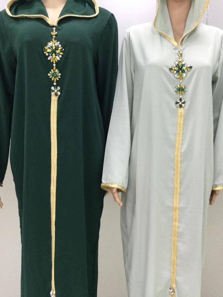 

Casual Dresses Turkey Abaya Muslim Hijab Dress Hooded Diamond Islamic Clothing African For Women Musulman Djellaba Moroccan Kaftan, Mint