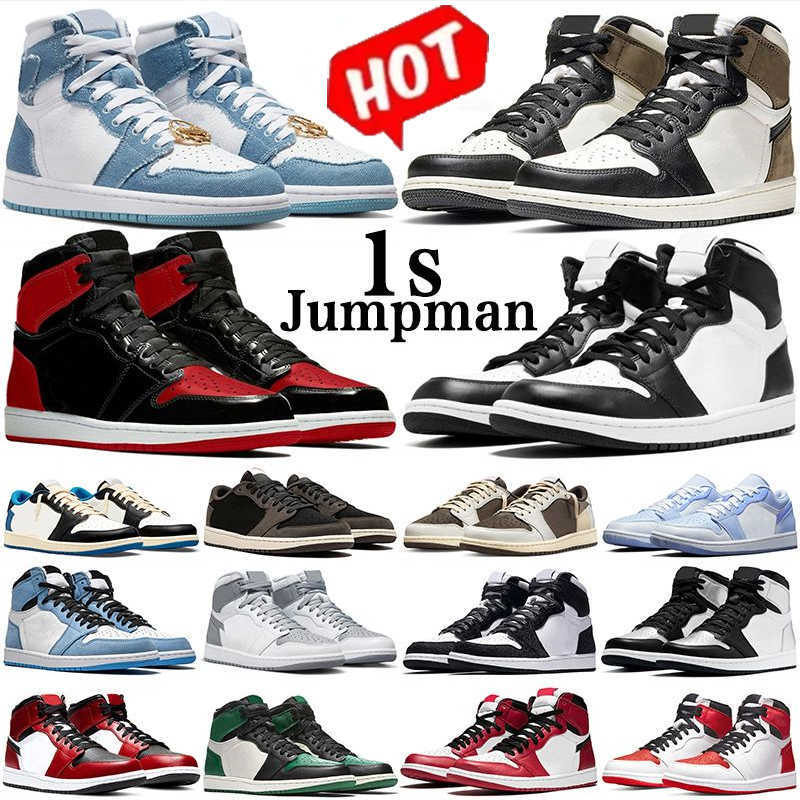 

University Blue 1 Basketball Shoes Jumpman 1s Dark Mocha Unc Light Smoke Grey Hyper Chicago Patent Bred Royal Toe Men Women Trainers, 32