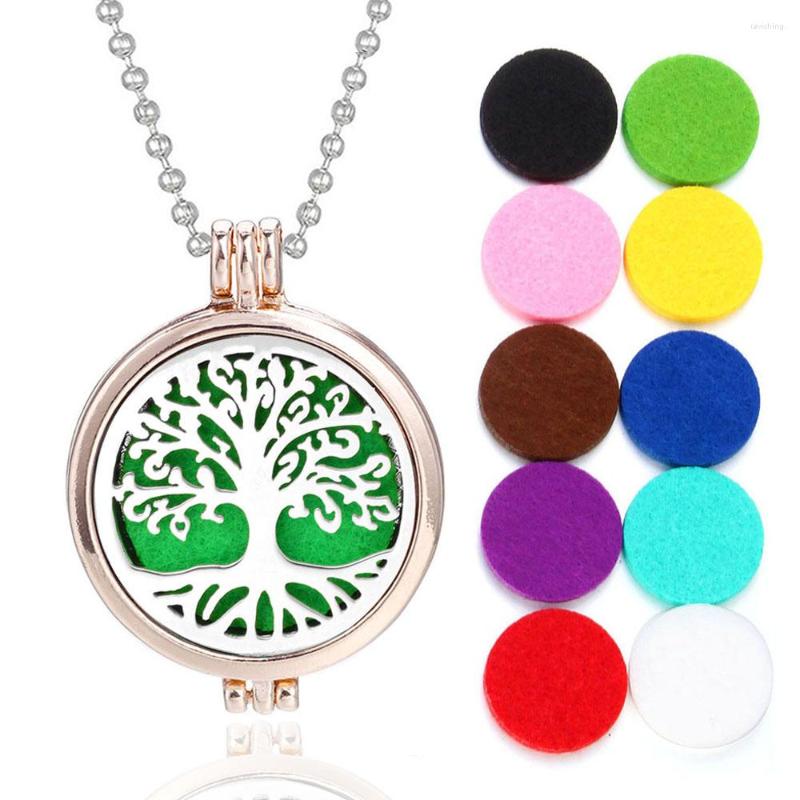 

Pendant Necklaces Rose Gold Necklace Stainless Steel Lockets Pendants Tree Of Life Aroma Perfume Essential Oil Diffuser