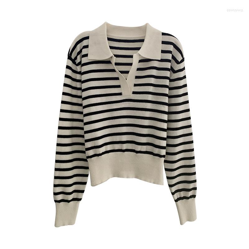 

Women' Sweaters Cotton Knit Striped Polo Sweater Women Pullover Jumpers Spring Summer M L, White
