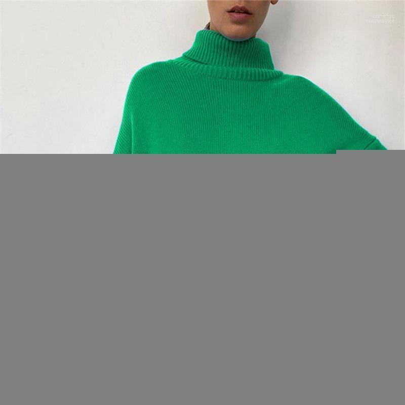 

Women' Sweaters Women' Oversized Knitted Turtleneck Sweater Pullover Green Batwing Sleeve Loose Jumper Female 2022 Winter Lady Causal