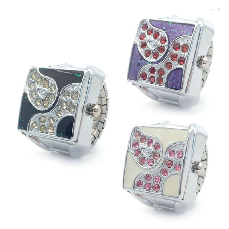 

Cluster Rings Personality Atmospheric Square Multi-drilled Flip Watch Ring Unisex Creative Fashion Rhinestone Couple Student Clock