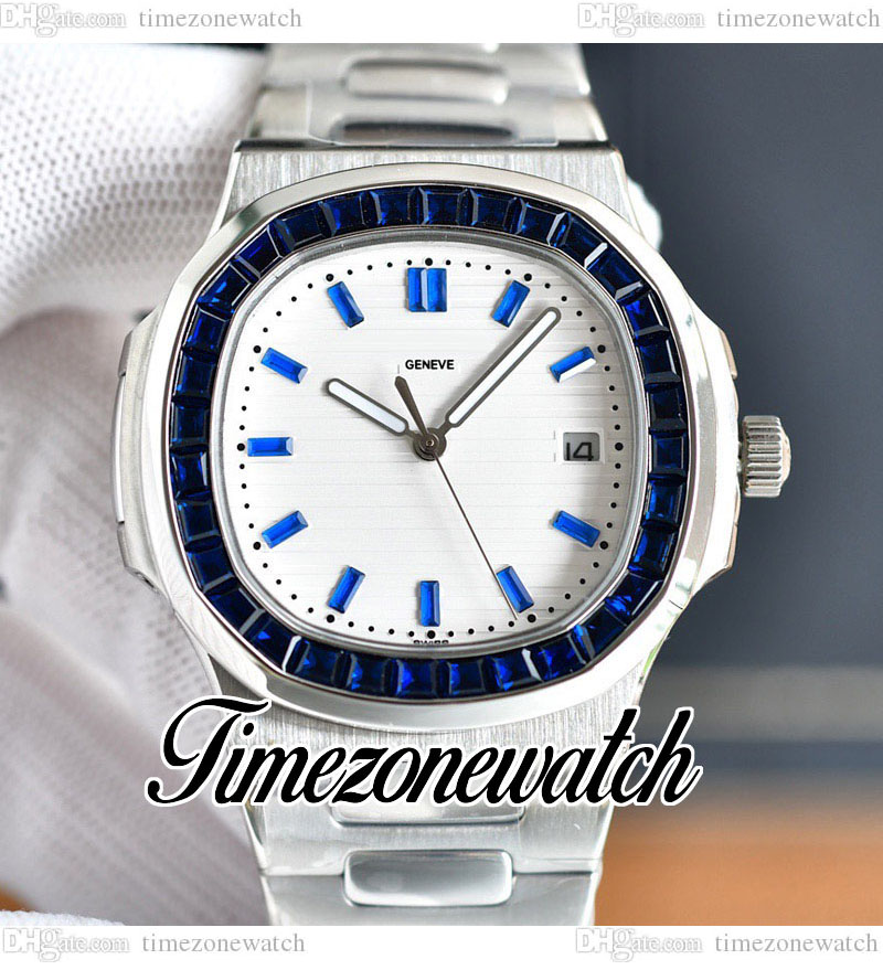 

40mm Nautilus 5711 Automatic Mens Watch White Texture Dial Rectangle Blue Gems Bezel Diamond Bezel Stainless Steel Bracelet Sport Watches Timezonewatch E234C4, E234d (3)