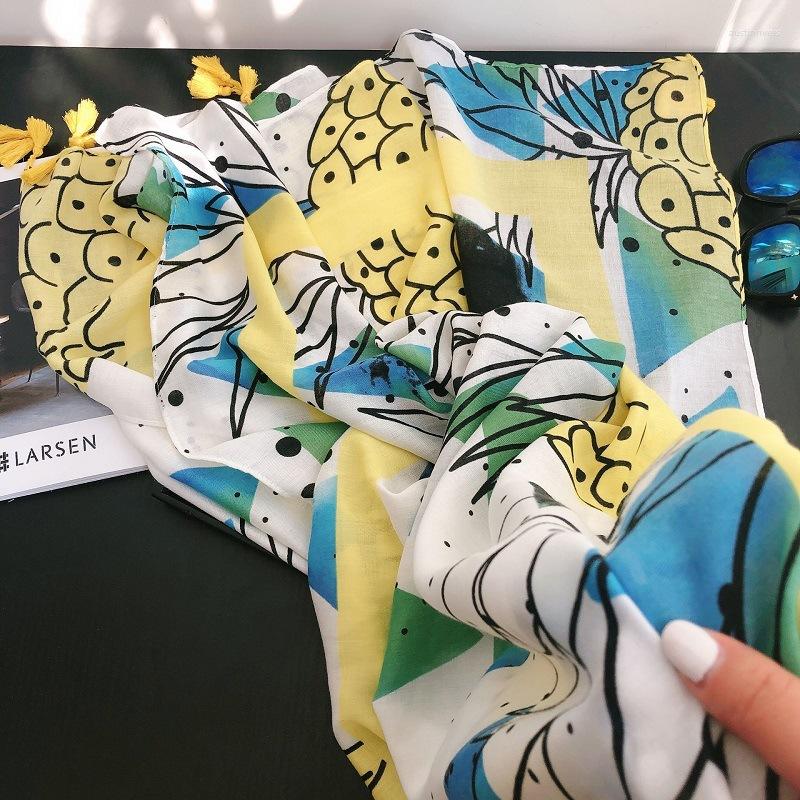 

Scarves 2022 Spain Fashion Fruit Pineapple Pattern Viscose Scarf Print Soft Hijab Shawls And Wraps Female Foulards Echarpe Muslim Snood