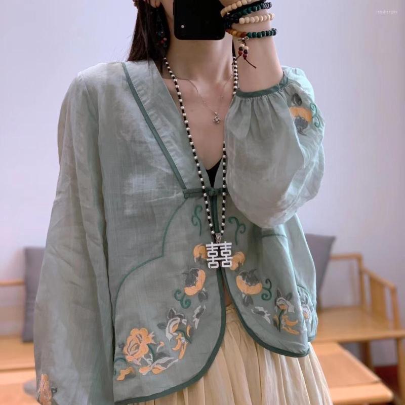 

Ethnic Clothing 2022 Summer Chinese Style Traditional Women Graceful Blouse Button Shirts Embroidery Tang Suit Qipao Top Hanfu Pd
