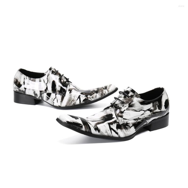 

Dress Shoes Printed Derby Lace Up Mens Leather Pointed Toe Business Suit Elegant Heighten, Black