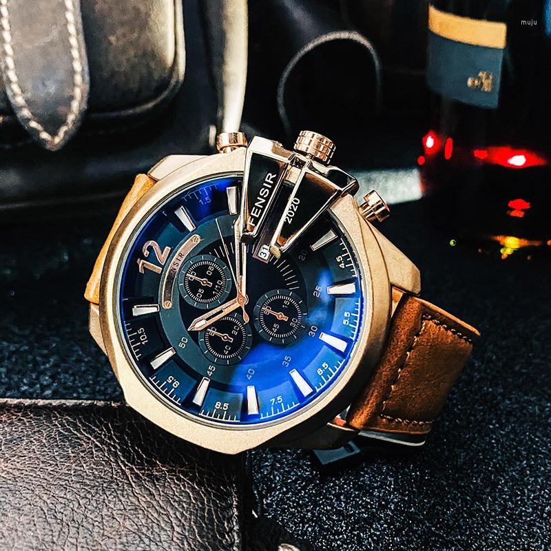 

Wristwatches Top Brand Sport Mens Watches Luxury Quartz Men Watch Fashion Casual Black Pu Leather Strap Clock Big Dial Erkek Saat, Hb