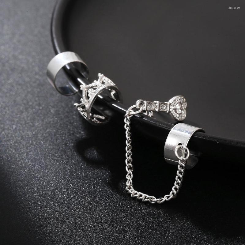 

Backs Earrings 3pcs/set Silver Crown Ear Cuffs For Women Clip On Fake Piercing Long Chain Earring Cuff Korean Style Trend Jewelry 2022