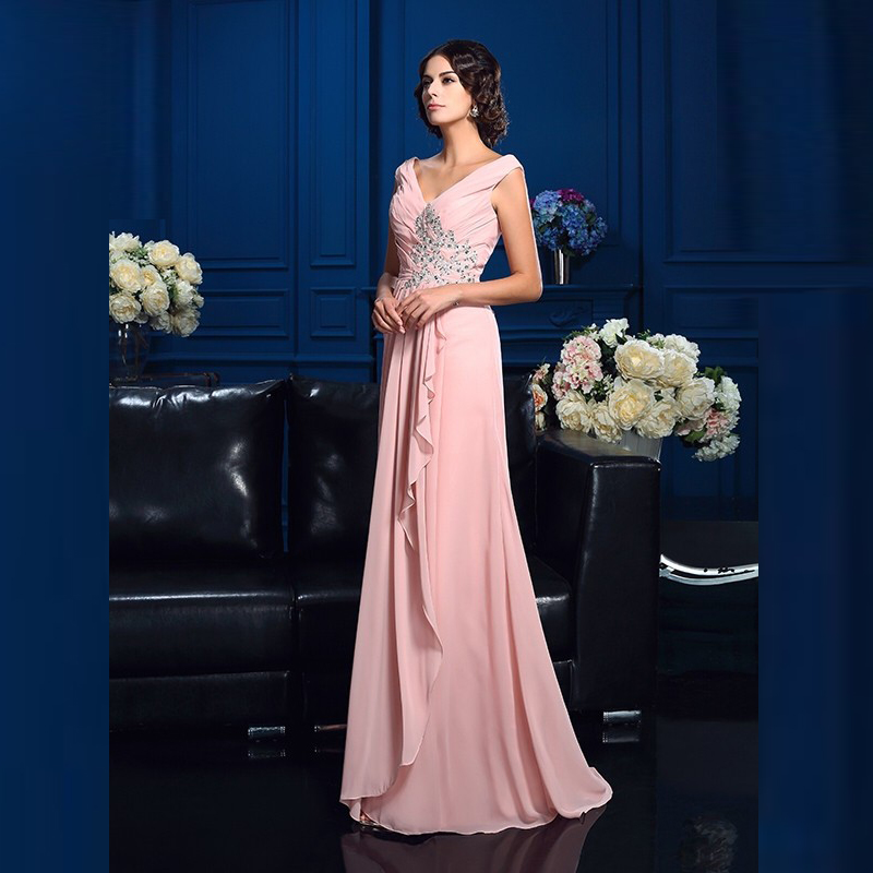 

Mother of the bride dress 2022 NEW IN Elegant Chiffon pink and glamorous low V-neck pearls wedding dresses backpacks wholesale