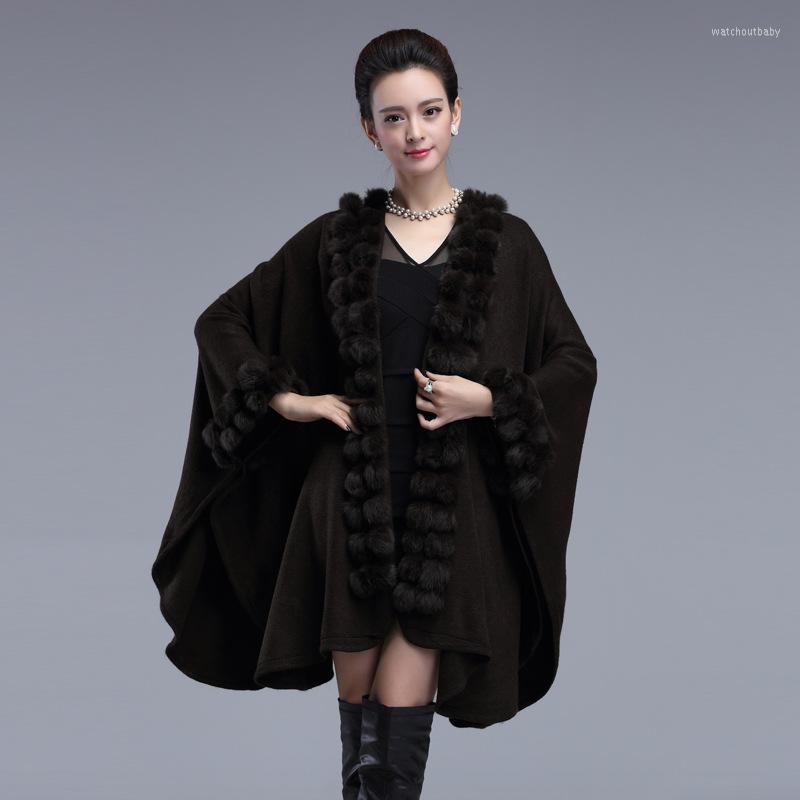 

Scarves 2022 Women Winter Shawl Fake Fur Big Long Collar Loose Poncho Capes Cardigan Coat Plus Size Cloak Elegant Knitted