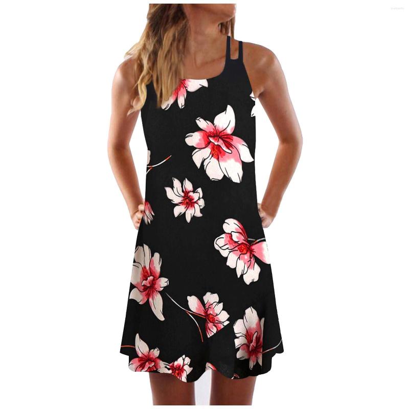 

Women' Hoodies Sleeveless Printed Sling Comfortable Sexy V-neck Sundress Shirt, Red
