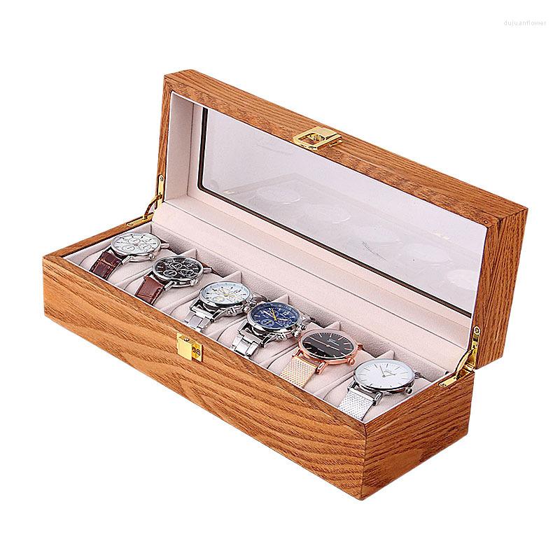 

Watch Boxes Fashion 6 Slots Wooded Box Retro Flip Watches Packaging Case Jewelry Clock Display Storage Organizer Gift