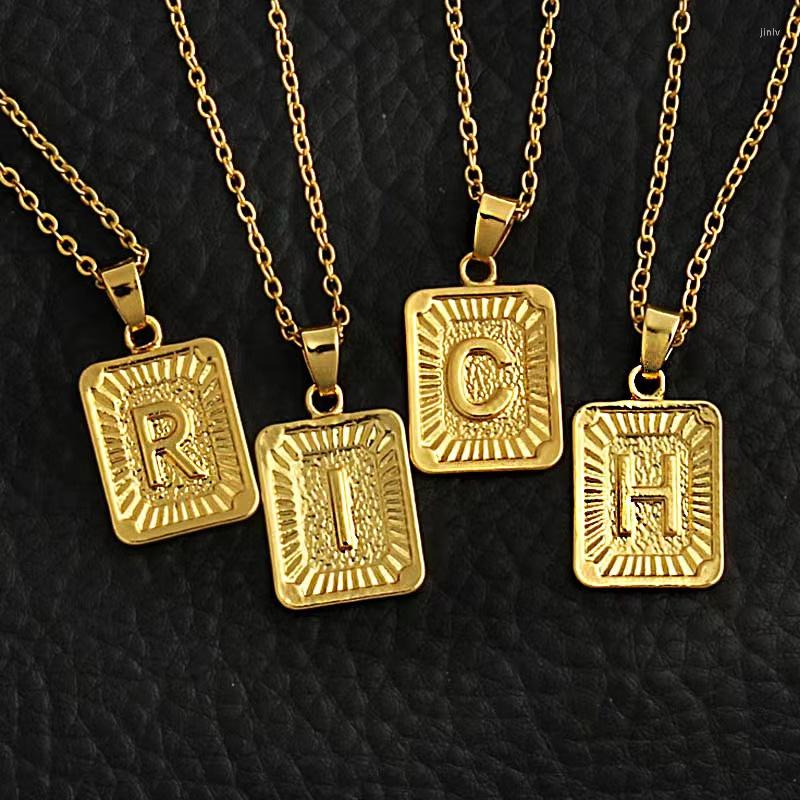 

Pendant Necklaces Bar Hip Hop Gold Square Letter Initial Necklace For Women Vintage Stainless Steel Sweater Chain Couple Jewelry