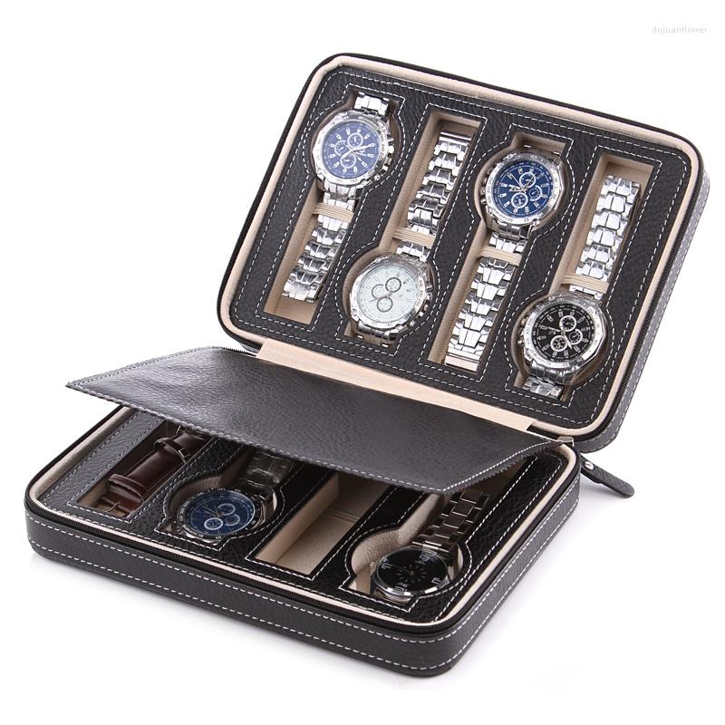 

Watch Boxes 8 Grids Slot Box Display Case Storage Organizer Holder Zipper Exquisite And Durable Portable PU Leather