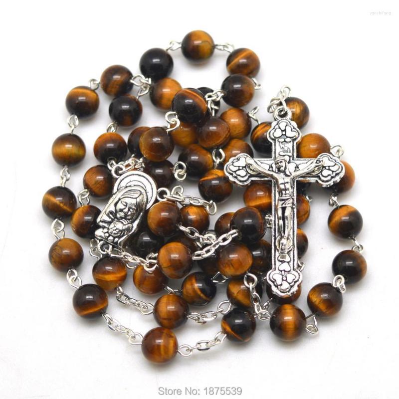

Chains High Level Tiger Eye Round Bead Religious Rosary Necklace For Pray