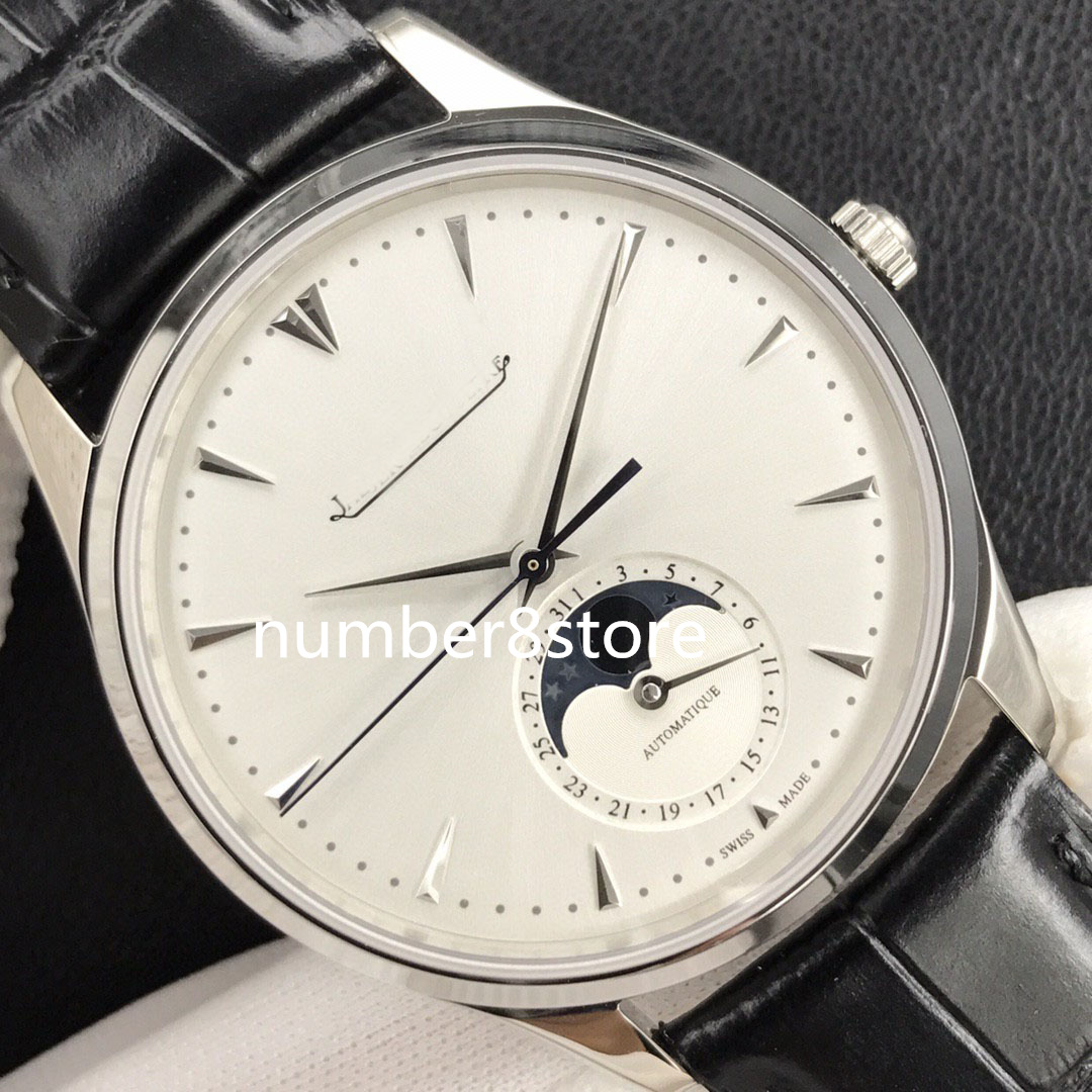 

Ultra Thin Moon Mens Watch Stainless Steel Silver Dial ZF Factory Swiss JLC 925 Automatic Movement 28800vph Sapphire Crystal Luxury Wristwatch Water Resistance