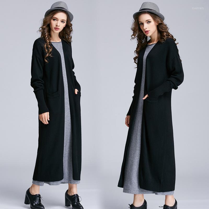 

Women' Knits 2022 Spring Long Paragraph Wool Knit Knee Sleeved Coat Color All-match Korean Tide, Black