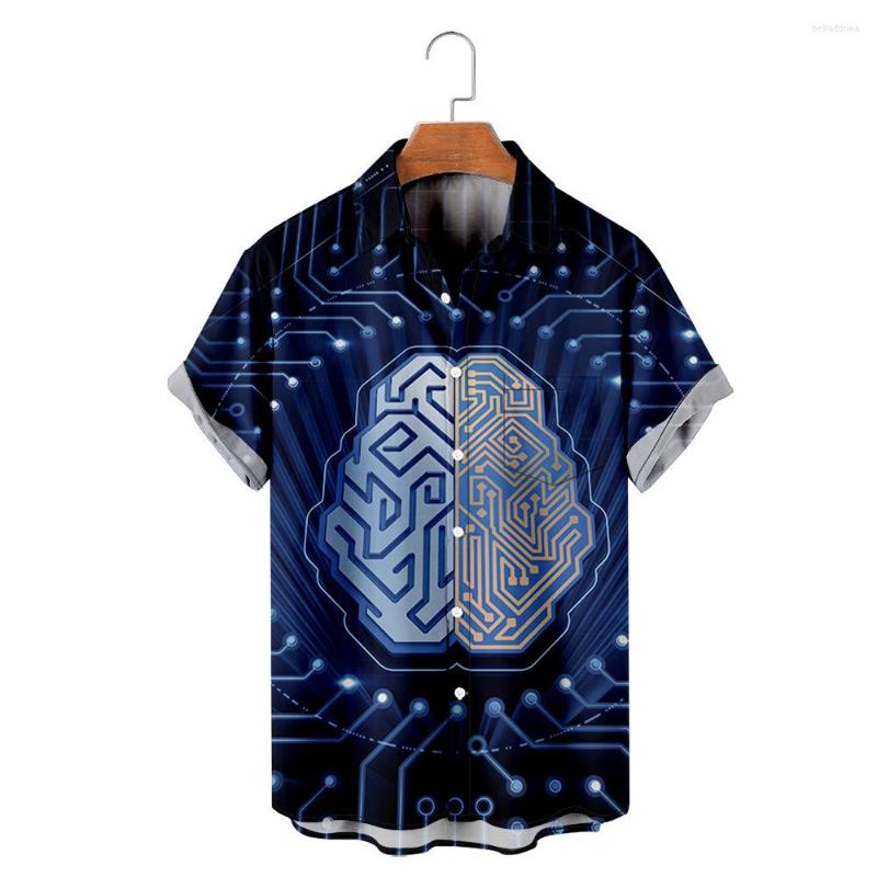 

Men's Casual Shirts 2022 Technology Style Pattern 3D Digital Printing Trend Loose Short-sleeved Shirt Men's Tops Can Be Customized, Sky blue