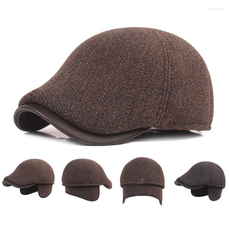 

Berets Warm Wool Beret Cap High Quality Men Winter Hat Panels Earflap Casual Octagonal Sboy CapBeretsBerets, Dark grey