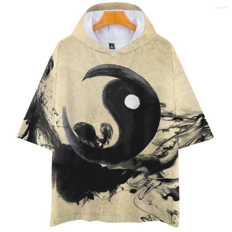

Men's T Shirts Summer Cool Fashion Creative Ink 3D Printing T-Shirt With Hood Men's Color Pattern Short Sleeve Hoodie Retro Shirt, Hl02823-4