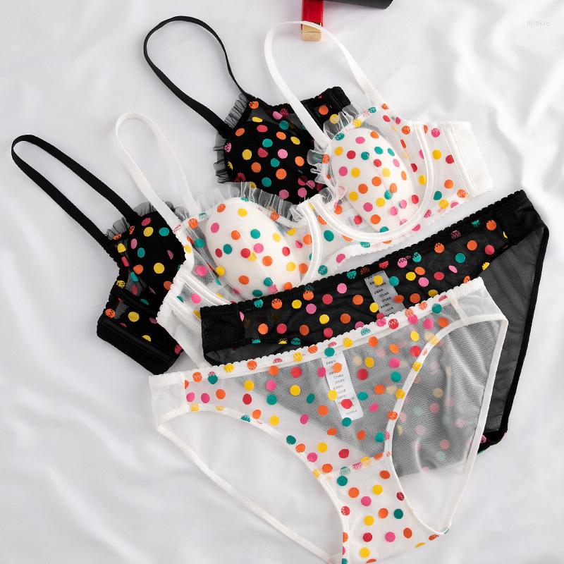 

Bras Sets Women 3/4 Cup Push Up Sexy Brassiere Breathable Gather Transparent Ladies Bra Briefs Young Girl Lace Set, Black