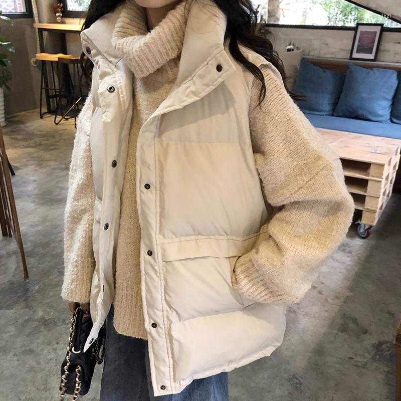 

Women' Vests Woman Jacket Vest Winter Cotton Suit Women' Short Down Coat Chaleco Mujer, Beige