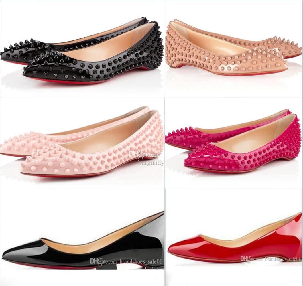 

Flats Shoes Christians Brand shoes Designer Women Pumps Flat Rivet Pointed Toe Lady Wedding shoes Spikes Size 34-43, 8#