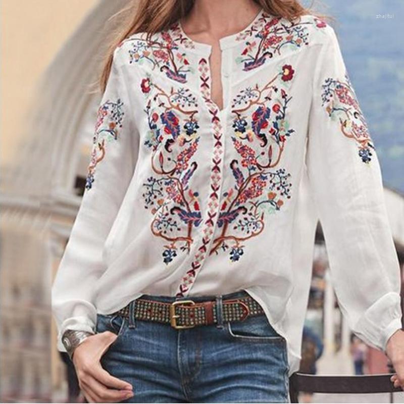 

Women' Blouses Women' & Shirts Women Bohemian Clothing Blouse Shirt Vintage Printed Tops Ladies Blusa Feminina Long Sleeve For, White