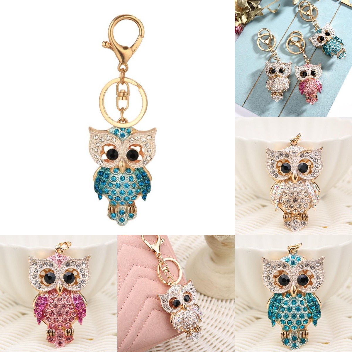 

Fashion Big Crystal Owl Keychain Rhinestone Trinket Key rings Women Holder Bag Pendant Accessories Animal Car Key Chain