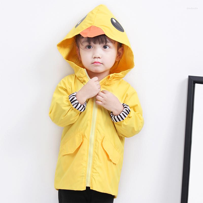 

Coat Spring Autumn Waterproof Cute Duck Hoodie Zipper For Kids Clothing Outerwear Baby Girl Boy Cartoon Trench Jacket, Blue