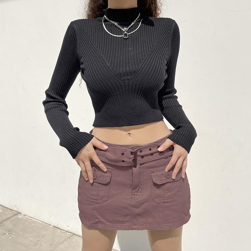 

Women' Sweaters Sexy Turtleneck Knitted Pullover Tops Women Long Sleeve Slim Crop Top Autumn Winter Casual Exposed Navel Sweater Knitwear, Black