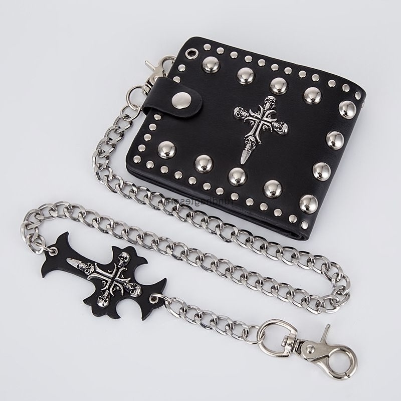 

wallets punk rock style men's wallet trend rivet personality cross skull short cross chain, 12.5 x 10 x 1 ordinary