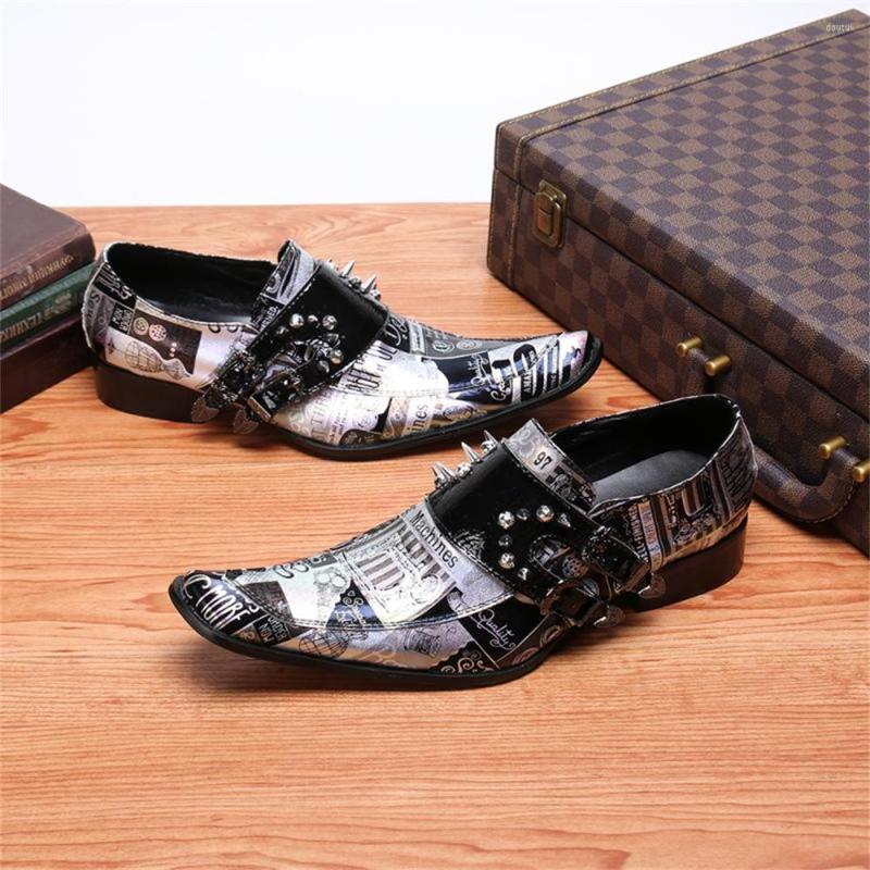 

Dress Shoes Black Fashion Mens Leather Printed Pointed Toe Rivet Slip-on Loafers Casual