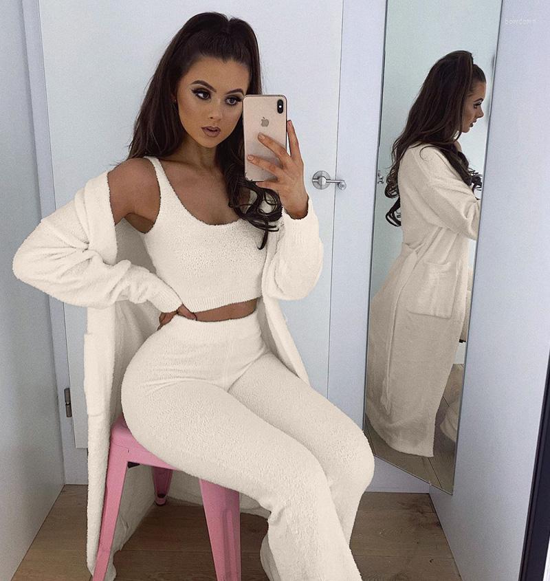 

Women' Sleepwear Ladies Pajamas Autumn Winter Fashion Ins Pajama Long Three-piece Suit With Belt Bathrobe Warm Home Office Clothing, 07-12