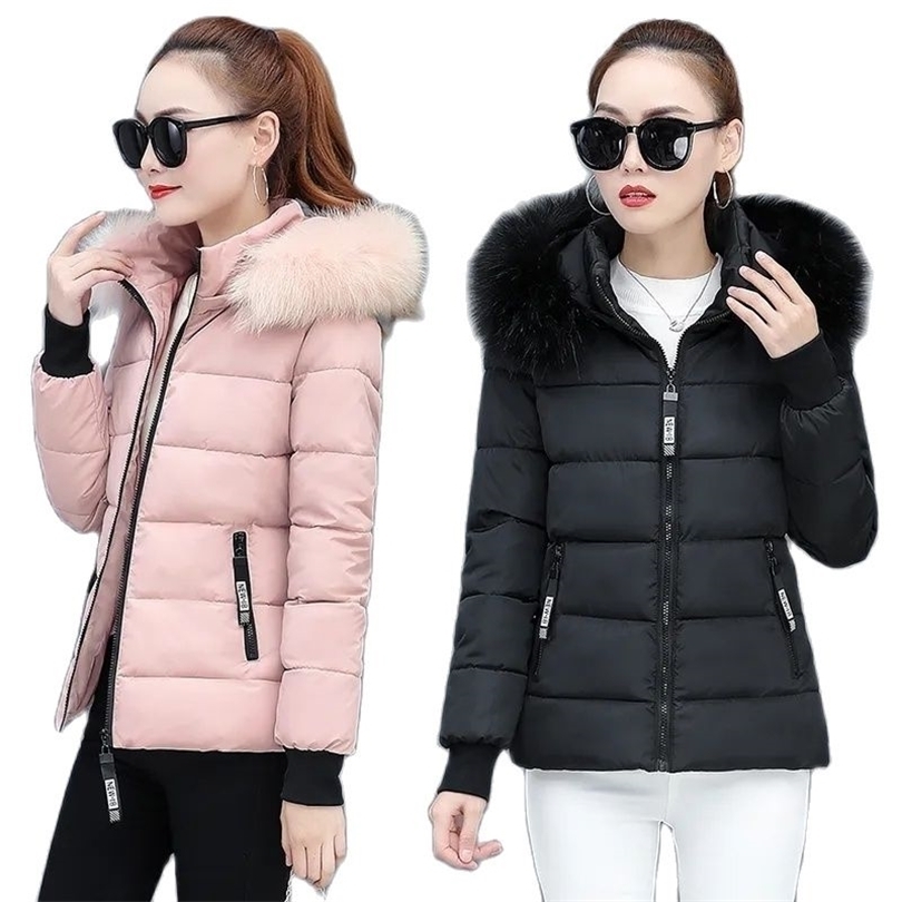

Womens Down Parkas Winter Parkas Women Jacket Fur Collar Hooded Basic Coat Thicken Female Jacket Warm Cotton Padded Ladies Short Outerwear 221010, Red