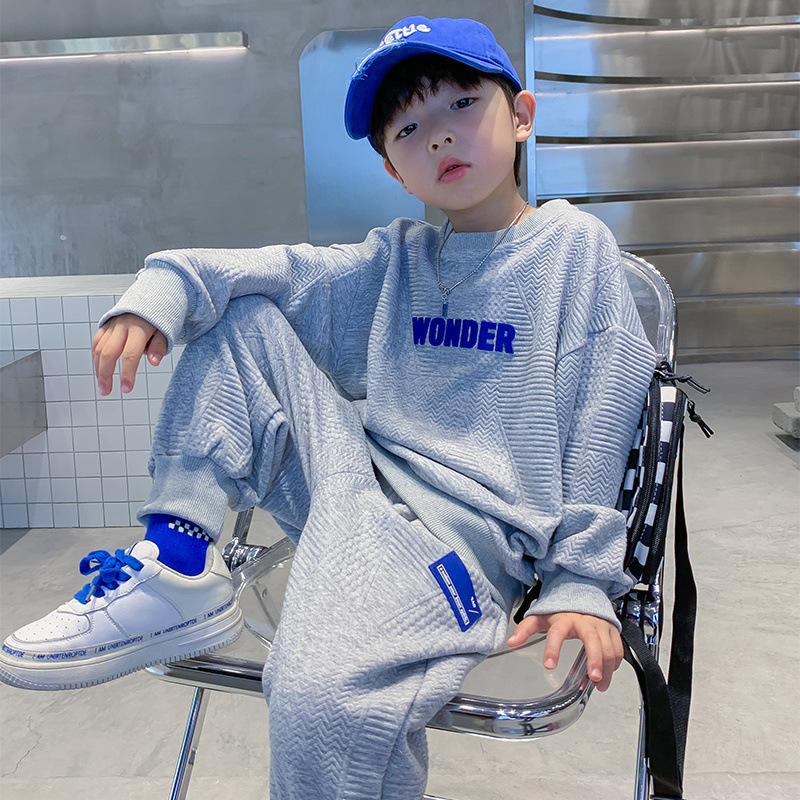 

Clothing Sets fashion Brand Boys' Suit Autumn New Style Fried Street Children's Clothes Cool Two Piece, Gray