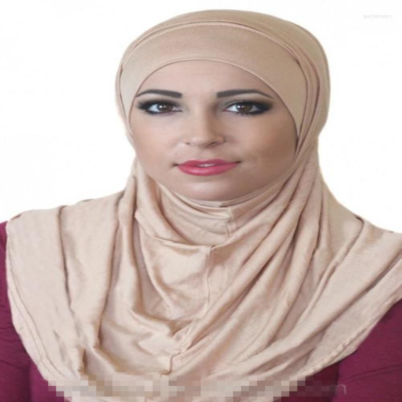 

Scarves Muslim Amira Two-piece Suit Instant Hijab Scarf Turban Headwraps Women Islamic Solid Soft Cotton Headscarf Arab Shawls Headwear