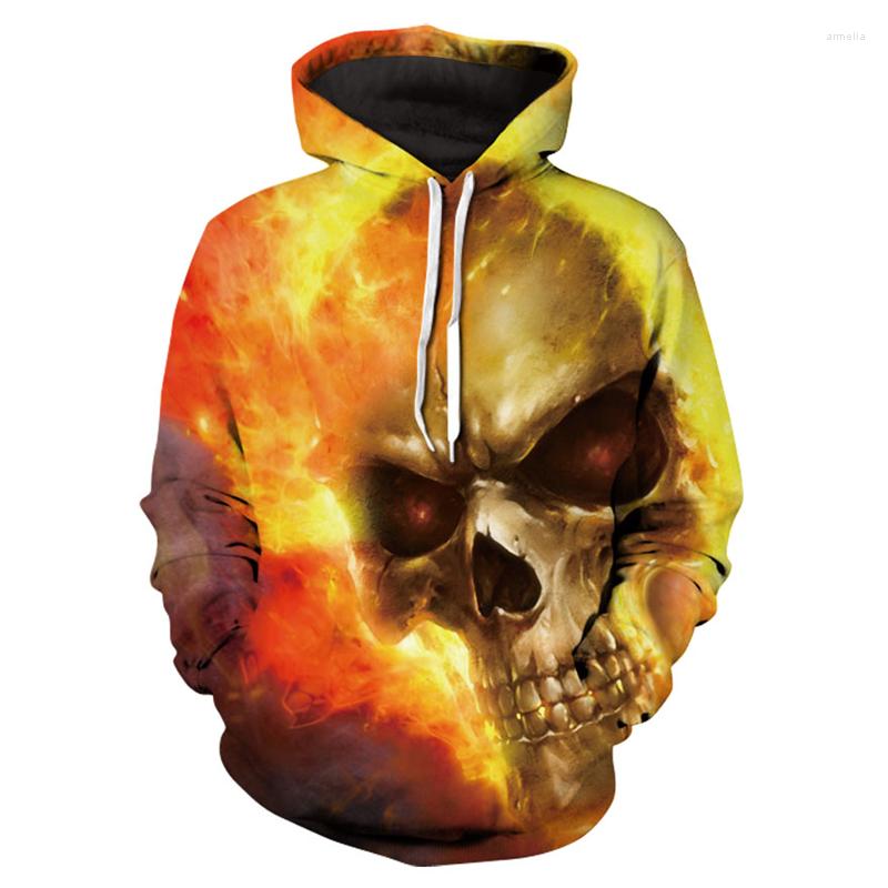 

Men's Hoodies Yellow 3d Skull Ghost Fire Print Hoodie Casual Fashion Style Boys And Girls Hooded 2022 Street Women's Swea, Picture color
