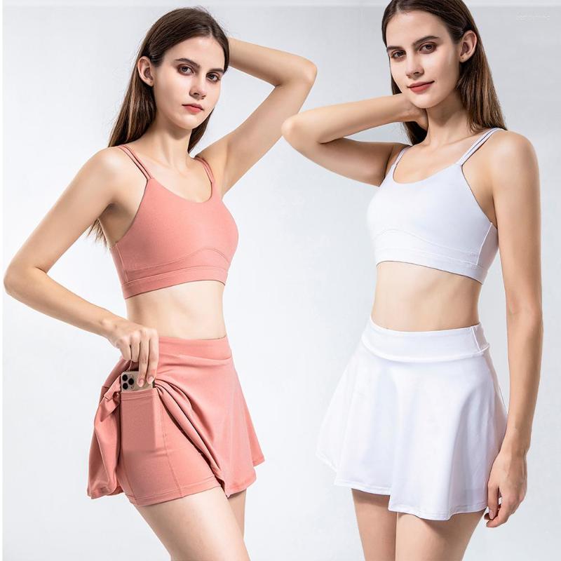 

Active Sets Women Yoga Sports Set Summer Seamless Skirt Pocket Shorts Bra Jogging Outdoor Running Fitness Tennis Sportswear Suit, Blue bra