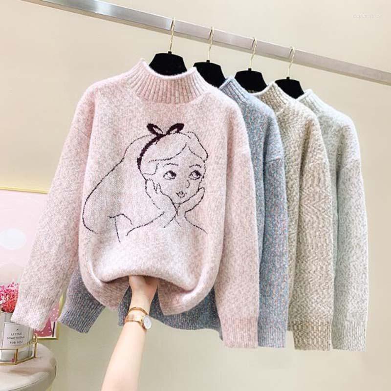 

Women's Sweaters EBAIHUI Sweater Women Chenille Print Half High Collar Casual Loose Fashion Autumn Winter Long Sleeve Tops Sweet Knitted, Pink