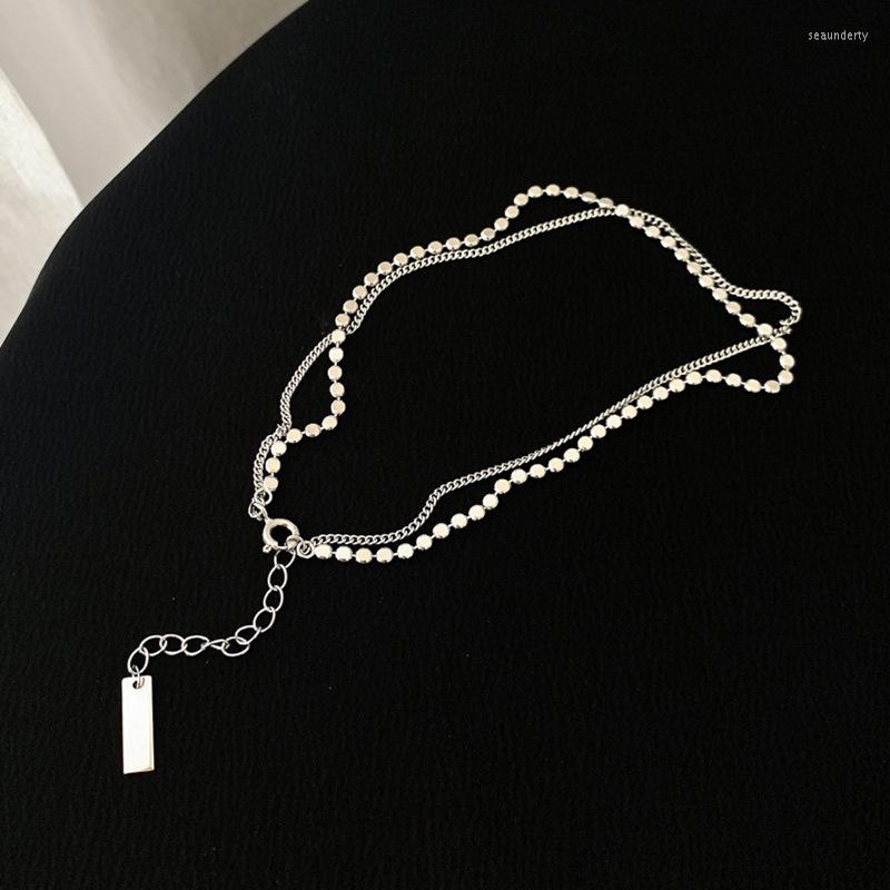 

Anklets Sam Panda 925 Sterling Silver Double Layer Anklet For Women Geometric Disc Bracelet Summer Jewelry
