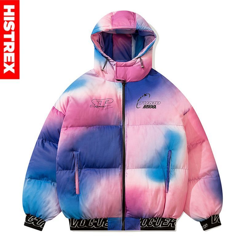 

Men's Down Parkas HISTREX Jackets Hoody Men Rainbow Cotton Thick Jacket Hoodies Loose Winter Warm Coats Fluffy Padded Parka Man 221010, Purple green