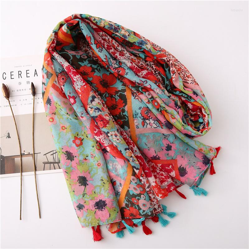 

Scarves Ethnic Boho Design Large Shawl Women Soft Thin Hijab Head Scarf Stylish Long Stole Autumn Warm With Tassels
