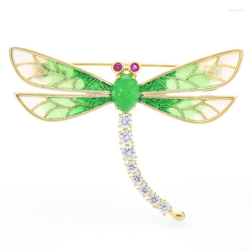 

Brooches Wuli&baby Very Beauty Dragonfly For Women Quality Enamel Cubic Zirconia Green Insect Party Office Brooch Pin Gifts