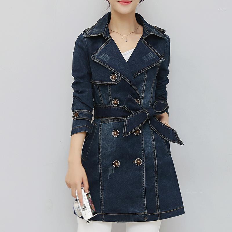 

Women's Trench Coats Coat 2022 Womens Denim Windbreaker Female Long Sleeve Overcoat, Blue