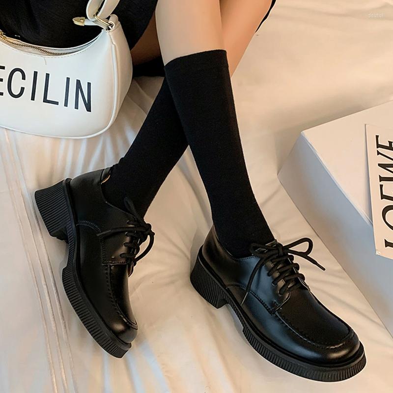 

Dress Shoes Real Leather Women Pumps Cross-tied Square Heels Round Toe Woman High Platform Casual Students Daily, Beige